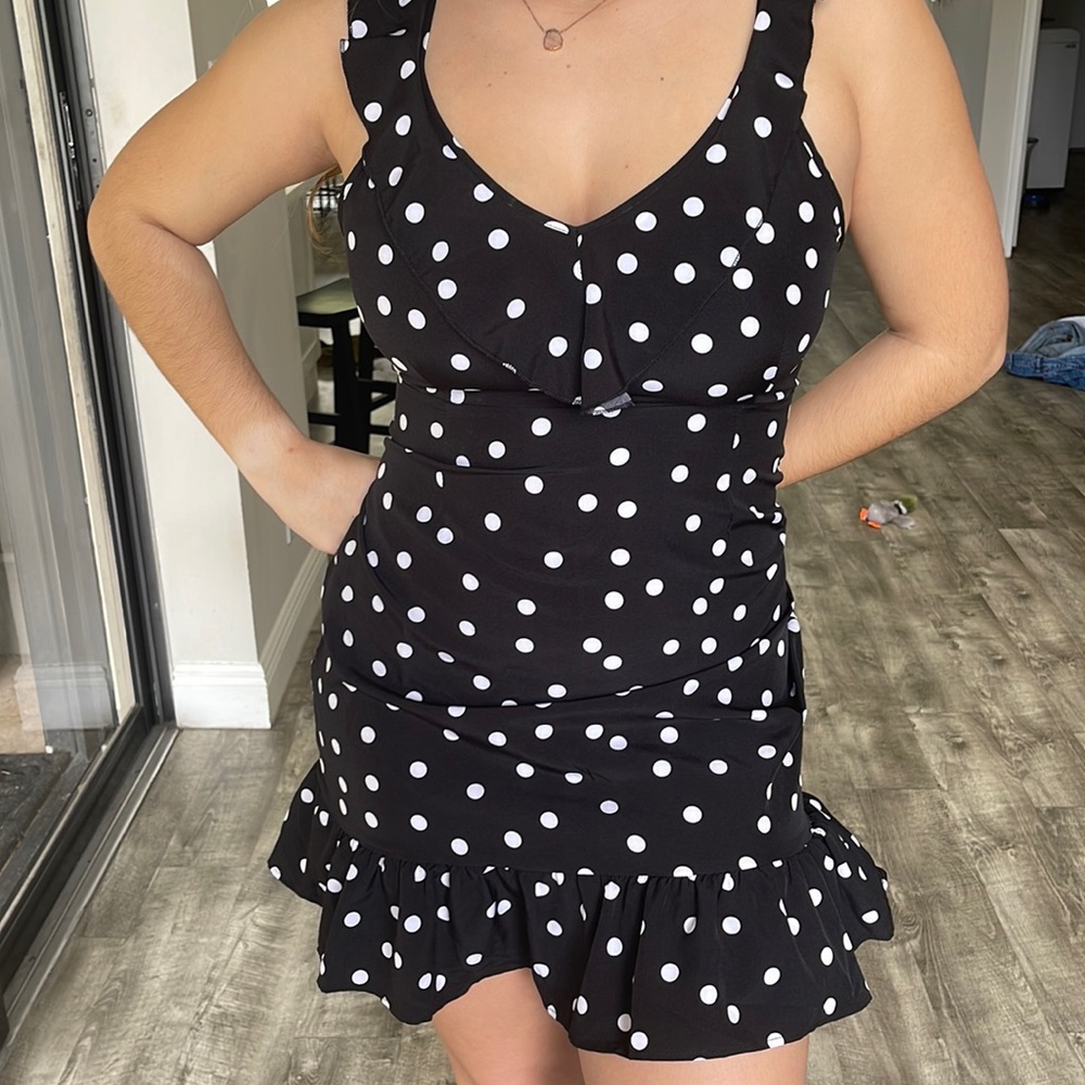 SHEIN polka dot open back dress